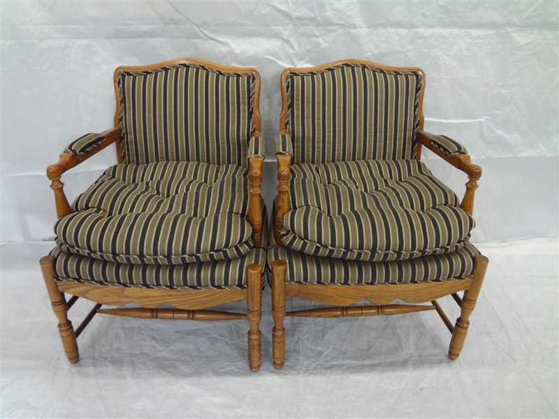 Pair of Striped Seat and back Club Chairs