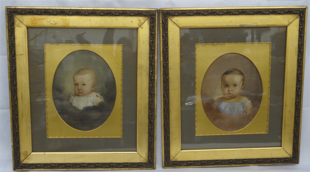 Pair of Stunning Baby Portrait Oil Paintings by G. Harvey Jr. 1864