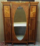 Monumental Oval Mirror Front Inlaid Armoire