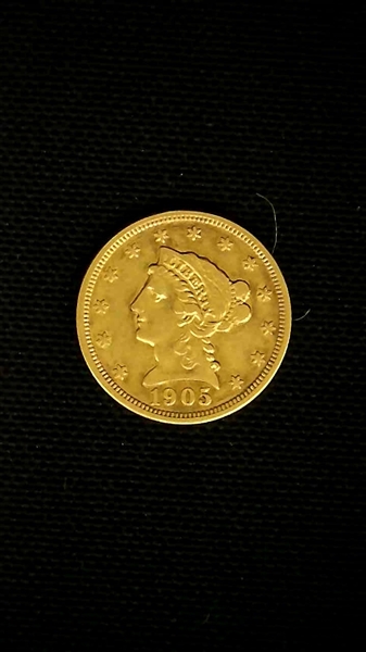 1905 Quarter Eagle Liberty Head Two and a Half Dollar Gold Coin