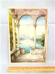 Original Watercolor Mounted to Board Landscape with Pillars