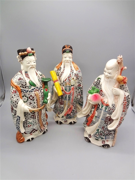 (3) Polychrome Heavy Figures Chinese Wisemen
