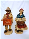 (2) Pair of Fairgrounds Chalkware Give-Aways: Alonzo The Organ Grinder, Laundry Lady