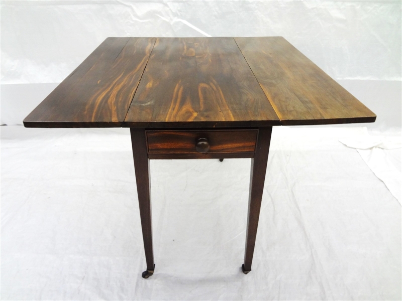 18th Century Drop Leaf Two Drawer Pembroke Table With Casters