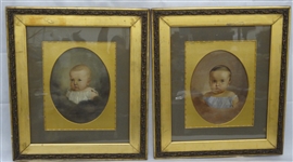 Pair of Stunning Baby Portrait Oil Paintings by G. Harvey Jr. 1864