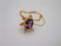 18k Gold Bracelet Antique Crown Charm with Large 18 k Gold Amethyst and Dangle Seed Pearls