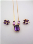 14k Gold Amethyst Necklace and Matching Earrings