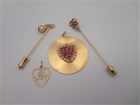 Group of 14k Gold Jewelry: Stick Pins, Pendants