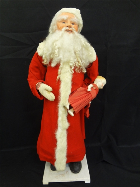 Vintage Large Stand Up Paper Mache Santa Claus on Stand