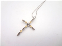 14k Gold Necklace and Cross Pendant With Diamond Chips