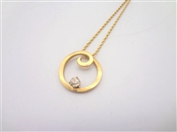 14k Gold Necklace With Round Gold and Diamond Pendant