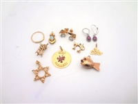 14k Gold Jewelry Group: Pendants, Earrings and Ring