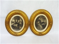 Pair of Steel Engravings Lincoln Family and Washington Family in Gilt Oval Frames