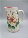 Cased Glass Water Pitcher Enameled Flowers Straight Lines