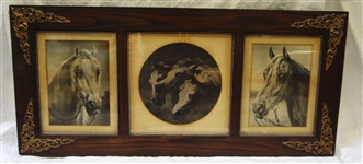 (3) Panel Horse Engravings Set in Period Frame