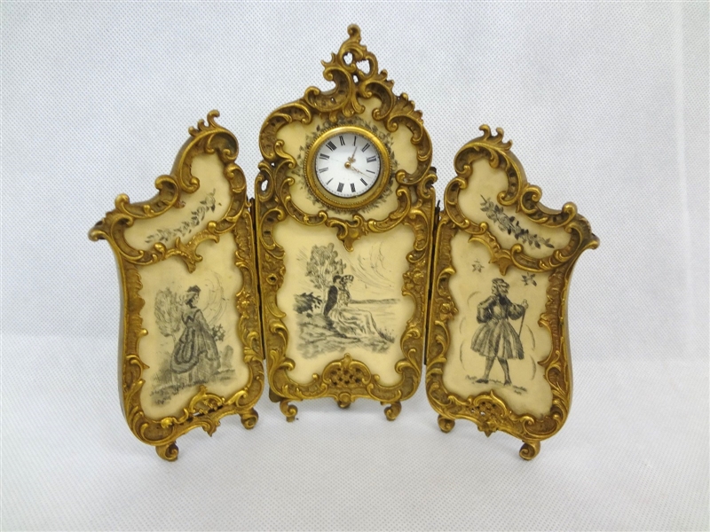(3) Panel Dresser Display Clock With Etchings