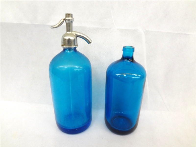 (2) Blue Glass Bottles Made in Czechoslovakia
