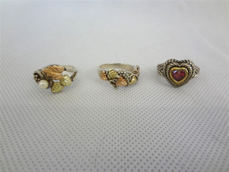 (3) Sterling Silver and Gold Rings Black Hills