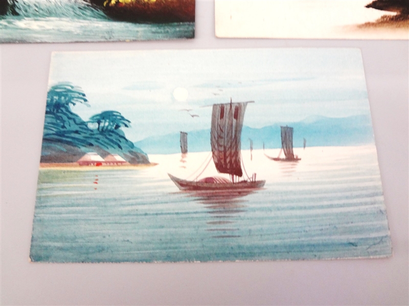 (7) Hand Painted Postcards Japanese Scenes