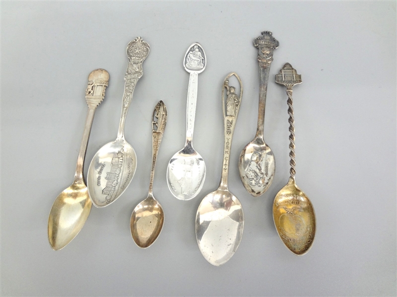 (7) Sterling Silver Souvenir Spoons: NYWF 1965, Columbian Expo 1893, Others