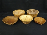 (5) Birch Wood Hand Made Baskets