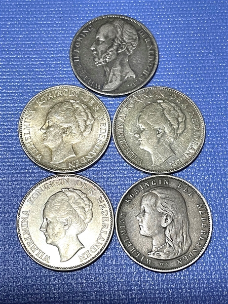 (5) Netherlands One Gulden Coins