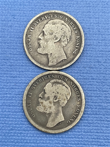 1875ST Sweden 1 Krona, 1877EB 1 Krona