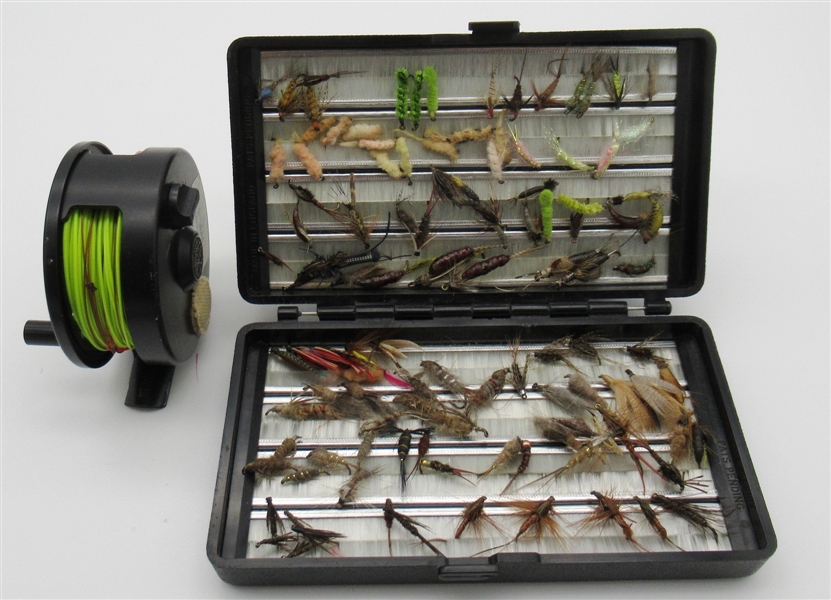Lamson 1 Fly Fishing Reel and Flies in Case