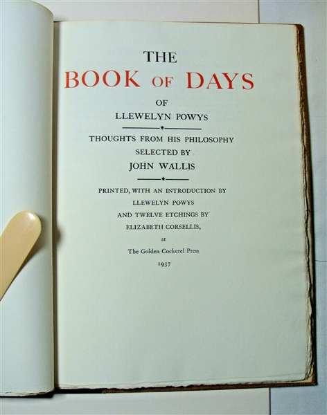 Book of Days of Llewelyn Powys 1st 1937 Limited Edition Corsellis Etchings