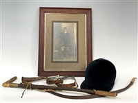 1860s Hunters Ensemble Including Riding Cap, Whip, Spurs, Whip and Bugle