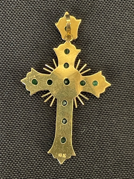 18k Gold and Emerald Cross