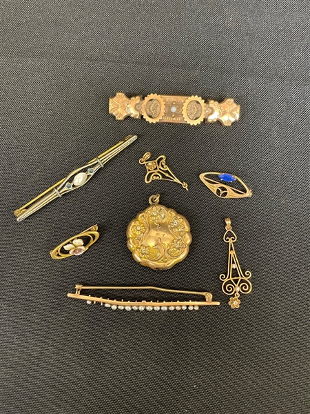 Group of Victorian Mourning Jewelry Including 3 Pieces 10k Gold