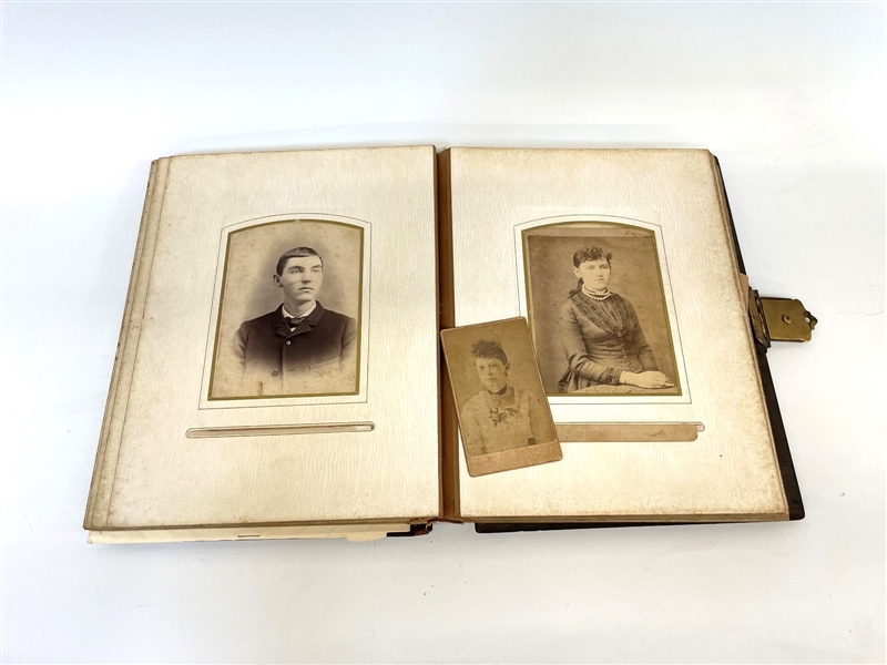 Early Celluloid Covered Photo Album Full of Cabinet Photos