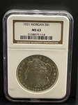 1921 Morgan Silver Dollar Graded NGC MS63