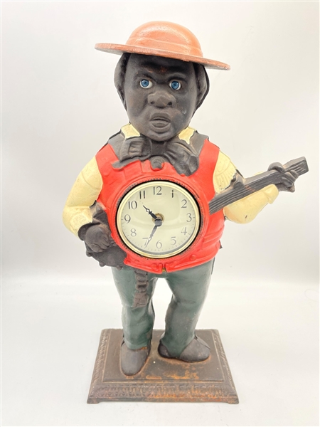 After Bradley and Hubbard Cast Iron Banjo Player Clock