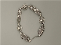 14k White Gold Art Deco Filigree Bracelet With White Topaz