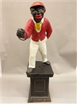 Cast Iron Black Americana Vintage Lawn Jockey on Pedestal