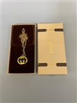 Gucci Interlocking "G" Pill Box on Gold Tone Chain in Original Box