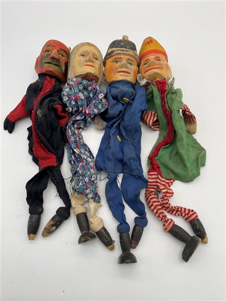 (4) Vintage Punch and Judy Hand Wooden Puppets