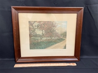 Large Wallace Nutting Framed Hand Colored Photograph "Many Happy Returns"
