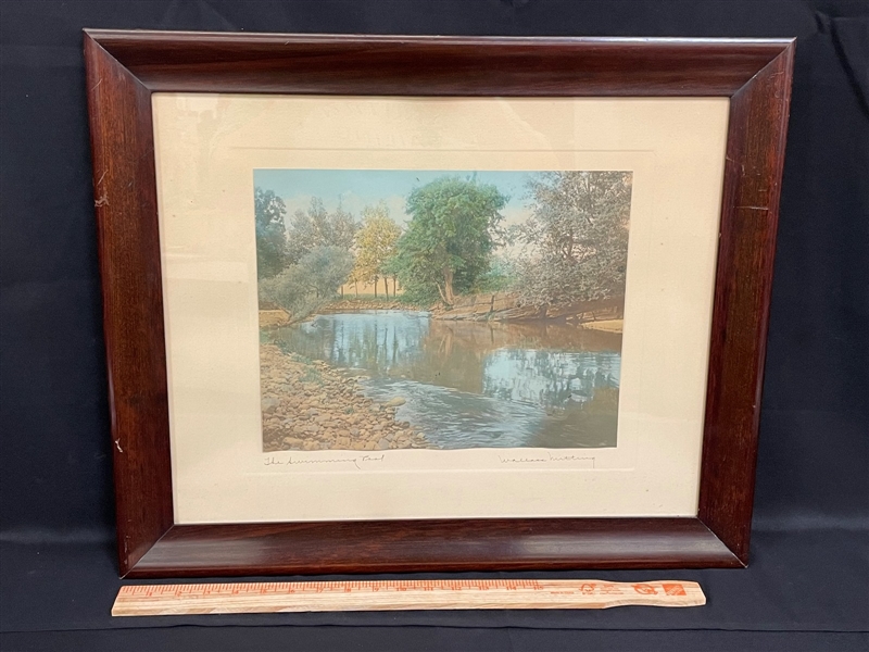 Large Wallace Nutting Framed Hand Colored Photograph "The Swimming Pool"
