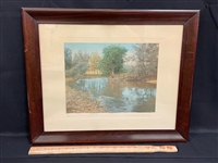 Large Wallace Nutting Framed Hand Colored Photograph "The Swimming Pool"