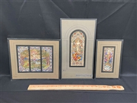 (3) Stained Glass Window Watercolor Studies Brookfield Studios