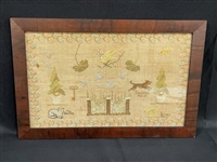 1916 Embroidered Sampler Framed of Cats and Dogs