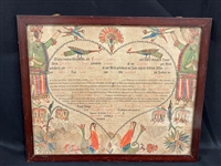1794 Hand Made Baptismal Document From Belgium Framed
