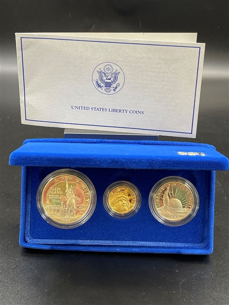 1986 U.S. Mint Liberty Coin Set Silver and $5 Gold in Presentation Box