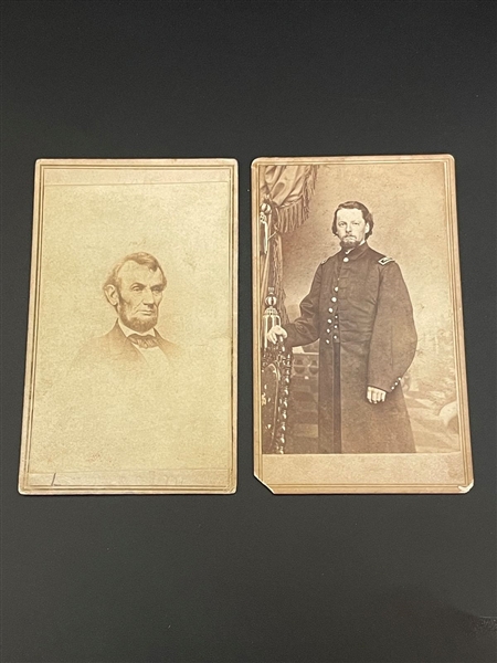 (2) Cabinet Photos Civil War: Lincoln and Union Officer