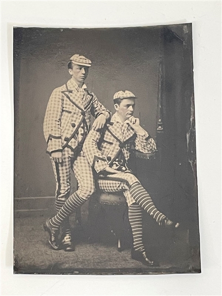 Tintype of Two Men/Actors in Matching Striped Outfits