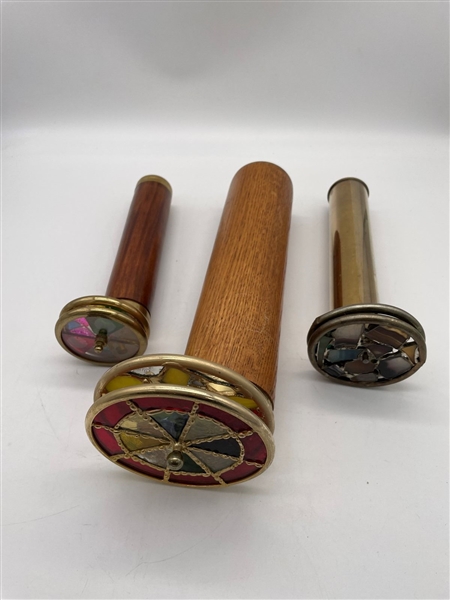 (3) Double Wheel Brass and Wood Kaleidoscopes