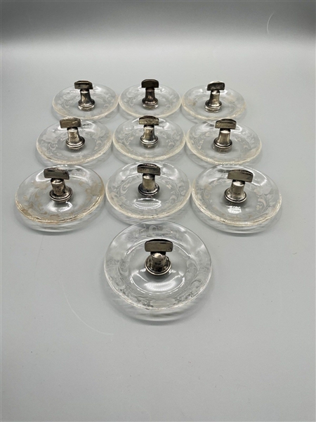 (10) Sterling and Glass Placard Holders